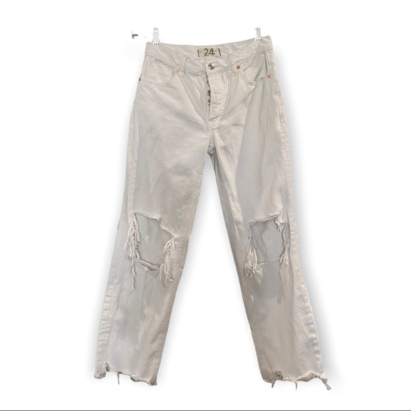Free People Denim - Free People Ripped Distressed Straight Leg Denim Pants White Size 24